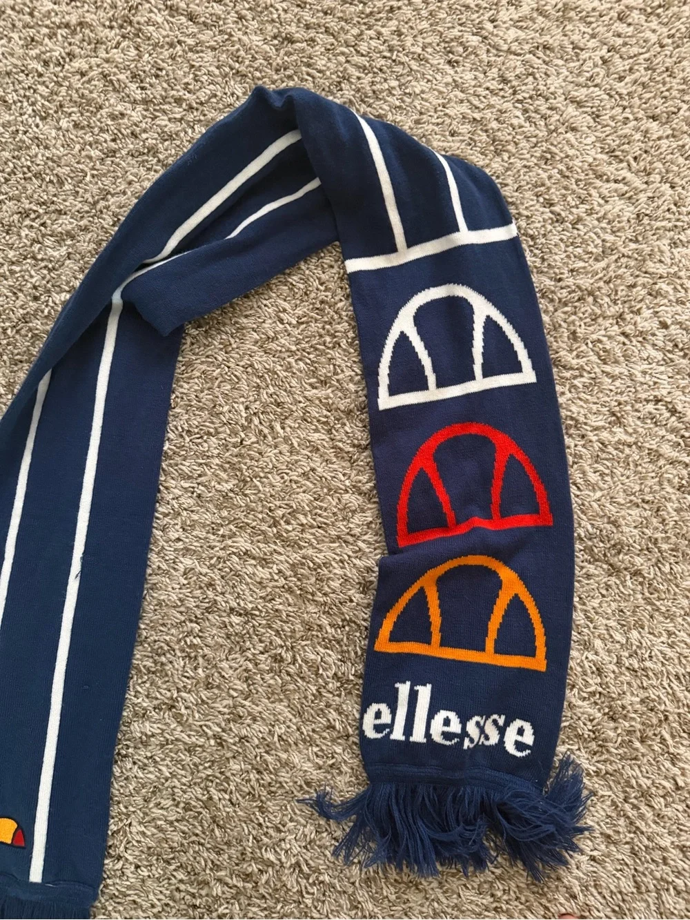 Ellesse Navy Scarf with White, Red and Orange Logo Arcs